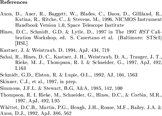 \begin{references}% latex2html id marker 2349
\par\reference Axon, D., Auer, R.,...
...use, M.F., Bailey,
J.A. \& Axon, D.J., 1992, ApJ, 386, 562
\par\end{references}