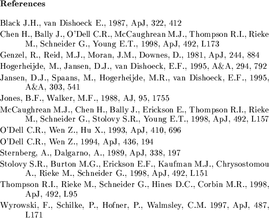 \begin{references}% latex2html id marker 4318
\reference Black J.H., van Dishoec...
...lke, P., Hofner, P., Walmsley, C.M. 1997,
\apjlett, 487, L171
\end{references}