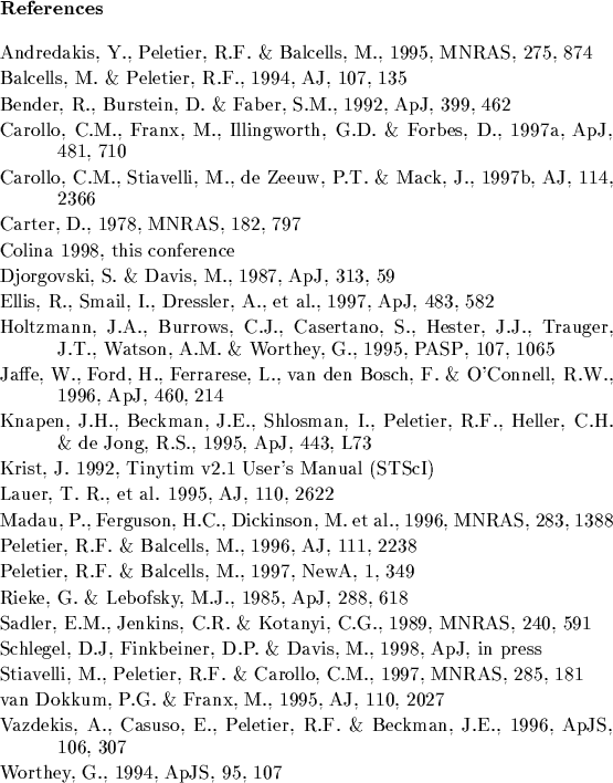 \begin{references}% latex2html id marker 5729
\reference Andredakis, Y., Peletie...
...6,
\apjs, 106, 307
\reference Worthey, G., 1994, \apjs, 95, 107
\end{references}