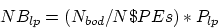 \begin{displaymath}
NB_{lp}=(N_{bod}/N\$PEs)*P_{lp}\end{displaymath}
